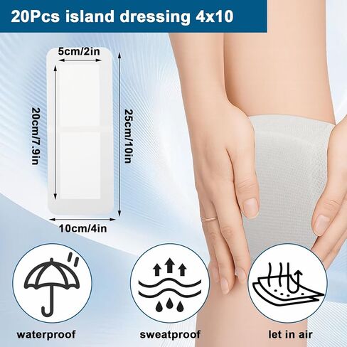 20 قطعة من شاش الجزيرة مقاس 4 × 10 بوصة مع حدود لاصقة، وسادات شاش غير لاصقة معبأة بشكل فردي، ضمادات مسامية للعناية بالجروح والإسعافات الأولية in Kuwait