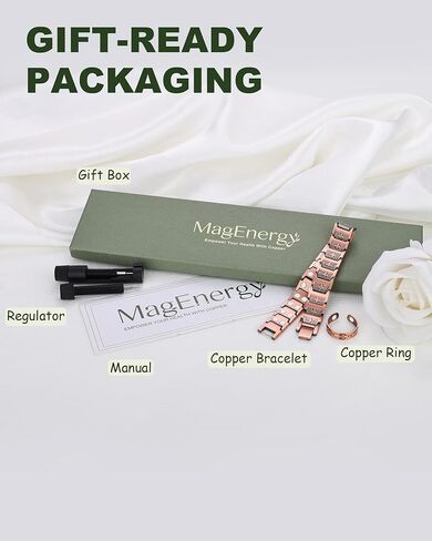 سوار MagEnergy النحاسي للرجال، سوار مغناطيسي نحاسي متقاطع مع حلقة نحاس نقي بنسبة 99.99% ومغناطيس غاوس 3800، هدية صندوق مجوهرات قابلة للتعديل (أداة تحديد الحجم) in Saudi Arabia