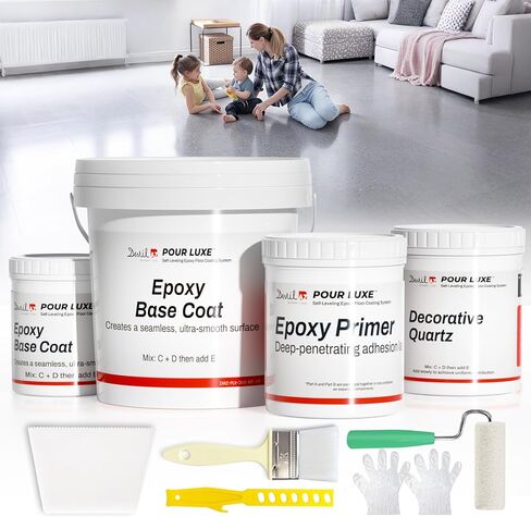 DWIL Epoxy Colored Sand Floor Paint with Primer, Epoxy Quartz Sand Floor Coating Kit for Concrete -Self-Leveling, Water-Based, Low Odor - 2kg, Light Gray in Kuwait