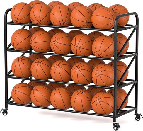 حامل تخزين كرات كرة السلة شديد التحمل، 4 طبقات 40 كرة، حامل تدريب على الرماية لكرة السلة، منظم المعدات الرياضية مع عجلات للصالة الرياضية والمدرسة والنادي in Kuwait