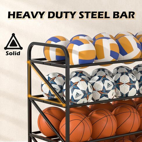 حامل تخزين كرات كرة السلة شديد التحمل، 4 طبقات 40 كرة، حامل تدريب على الرماية لكرة السلة، منظم المعدات الرياضية مع عجلات للصالة الرياضية والمدرسة والنادي in Kuwait