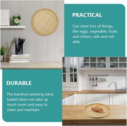 BESTOYARD Bamboo Weaving Colander Basket 7.08 Inch Round Low Sieve for Fruit Vegetable Storage Kitchen Organization and Display in Saudi Arabia