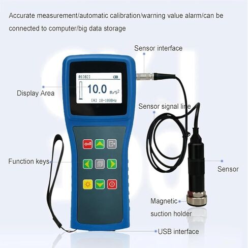 Portable Digital Vibration Meter, Mechanical Vibrometer Analyzer, with Split Sensor, Measurement Range 0.01~199.9mm/s, Data Storage, for Motors, Engines, Generator in Kuwait