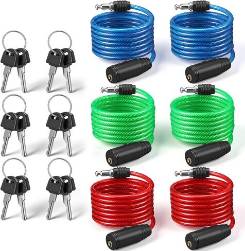 Moxweyeni 6 Pack 6 ft Bike Cable Lock Bulk Long Steel Bicycle Lock with Keys Anti Theft Security Cable for Bicycle Motorcycle Scooter Road Bike E-Bike Gate Fence Toolbox, 3 Colors in Saudi Arabia