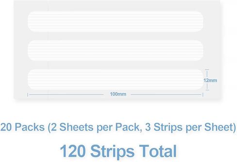 شرائط إغلاق الجروح المعقمة، 12 مم × 100 مم، 20 عبوة (ورقتان في كل عبوة، 3 شرائط في كل ورقة)، قابلة للتنفس ولا تسبب الحساسية، للجروح الصغيرة، والعناية بعد الخياطة والإسعافات الأولية، إجمالي 120 شريطًا in Kuwait