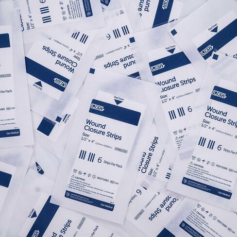 شرائط إغلاق الجروح المعقمة، 12 مم × 100 مم، 20 عبوة (ورقتان في كل عبوة، 3 شرائط في كل ورقة)، قابلة للتنفس ولا تسبب الحساسية، للجروح الصغيرة، والعناية بعد الخياطة والإسعافات الأولية، إجمالي 120 شريطًا in Kuwait