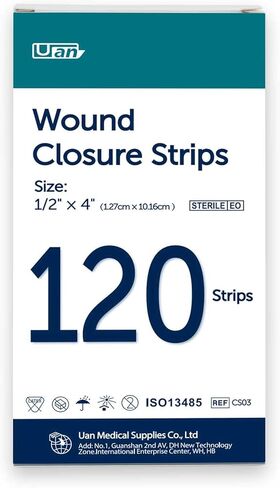 شرائط إغلاق الجروح المعقمة، 12 مم × 100 مم، 20 عبوة (ورقتان في كل عبوة، 3 شرائط في كل ورقة)، قابلة للتنفس ولا تسبب الحساسية، للجروح الصغيرة، والعناية بعد الخياطة والإسعافات الأولية، إجمالي 120 شريطًا in Kuwait