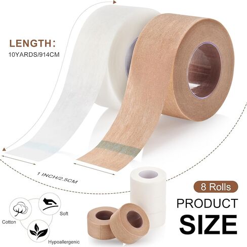 Hypoallergenic Micropore Tape 8 Rolls Surgical Tape for Sensitive Skin Latex-Free, Breathable & Pain Free Removal 1" x 10yd Wound Care, First Aid, Tubing Secure Medical Paper Tape (Beige) in Kuwait