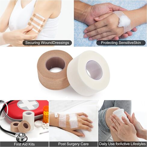 Hypoallergenic Micropore Tape 8 Rolls Surgical Tape for Sensitive Skin Latex-Free, Breathable & Pain Free Removal 1" x 10yd Wound Care, First Aid, Tubing Secure Medical Paper Tape (Beige) in Kuwait