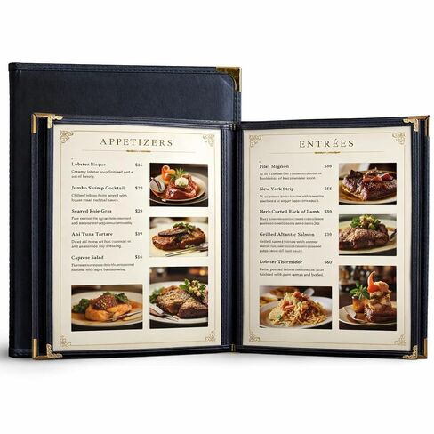 2 أغطية قائمة للمطعم مقاس 8.5 × 11 بوصة، حامل قائمة من الجلد الصناعي الأسود مع صفحتين (4 مشاهدات)، قائمة النبيذ وكتاب قائمة العشاء لمقهى الفندق in Kuwait