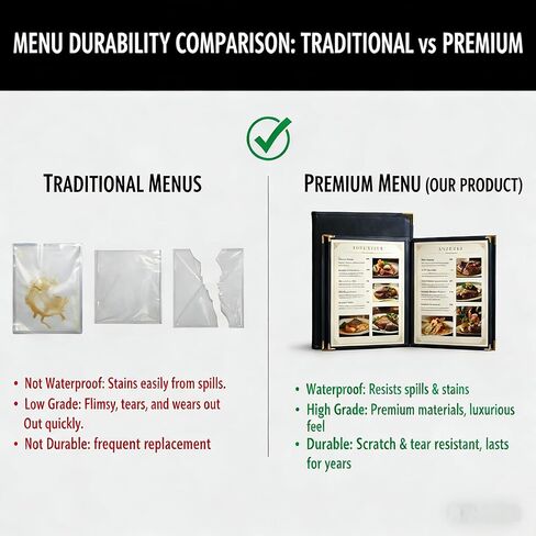 2 أغطية قائمة للمطعم مقاس 8.5 × 11 بوصة، حامل قائمة من الجلد الصناعي الأسود مع صفحتين (4 مشاهدات)، قائمة النبيذ وكتاب قائمة العشاء لمقهى الفندق in Kuwait