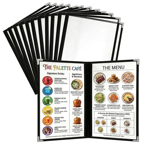 Restaurant Menu Covers 8.5x11 – 12 Pack Clear Vinyl Menu Holders with Silver Corners, 2 Page 4 View Letter Size Menu Sleeves for Restaurant, Cafe, Bar, Bistro & Hotel in Kuwait