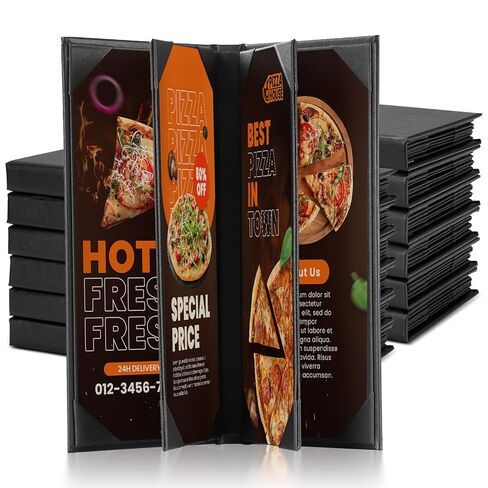 MYFULLY Restaurant Menu Holders 4.25" x 11", 12 Pack Black PU Leather Single Panel Menu Covers with Angled Corners for Restaurant, Bar, Coffee Shop, Wine List (6 View) in Kuwait