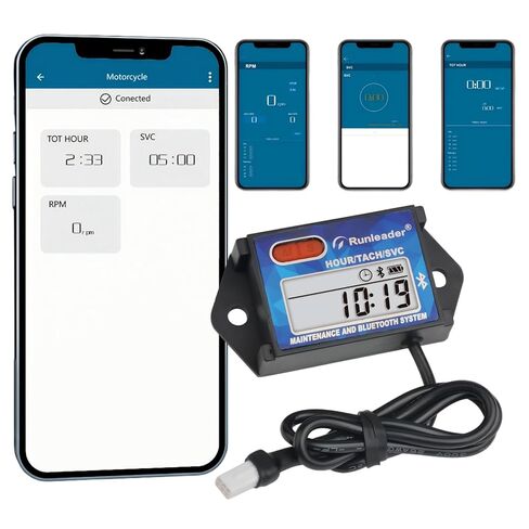 Runleader Digital Bluetooth Hours Tachometer, APP Remote Controlled Tach/Hour Meter,Maintenance Reminder & RPM Alert,Battery or DC Power Supply for Lawn Mower Generator Chainsaw Motorcycle Marine(1) in Kuwait