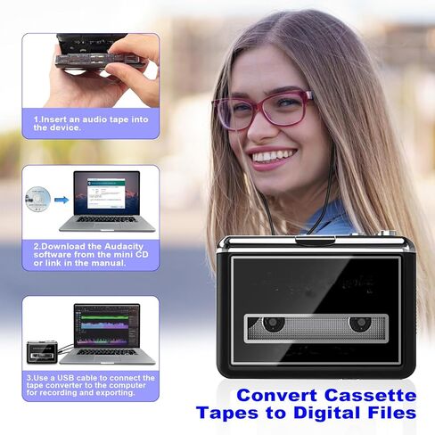 مسجل شريط مشغل كاسيت- تحويل شريط إلى MP3 الرقمي ، Walkmaner المحمولة مع مقبس سماعة الرأس عكس تلقائيًا ، 3.5 مم in Kuwait