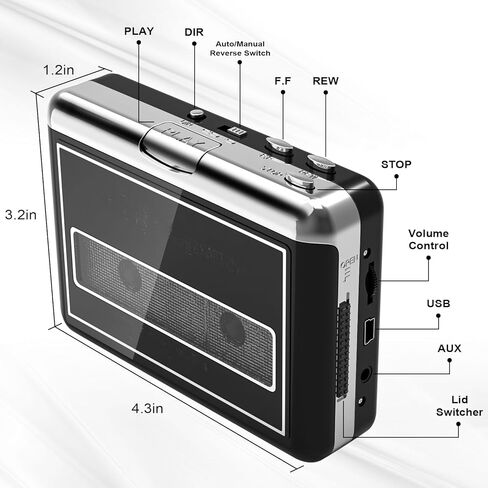 مسجل شريط مشغل كاسيت- تحويل شريط إلى MP3 الرقمي ، Walkmaner المحمولة مع مقبس سماعة الرأس عكس تلقائيًا ، 3.5 مم in Kuwait