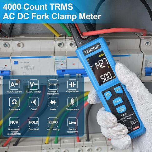 Digital Clamp Meter Multimeter with U-Shaped Jaw for AC/DC Current & Voltage, Auto-ranging 4000 Counts Voltage Tester with Large LCD Backlight, Measuring Temperature Continuity Diode NCV in Kuwait