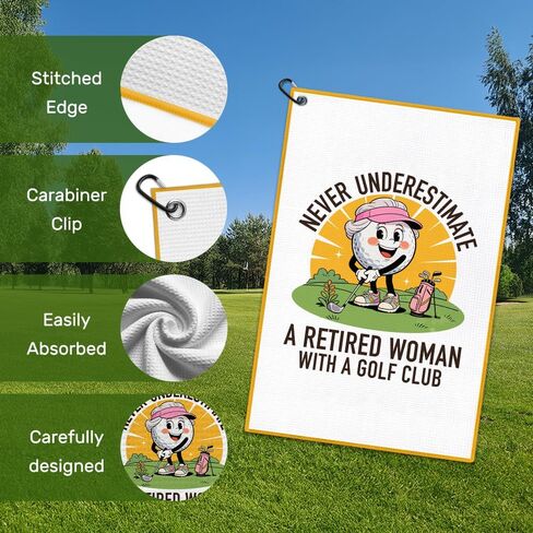 A Retired Woman with A Golf Club Golf Towel with Clip, Funny Golfing Accessories for Women, Mother's Day Birthday Retirement Gifts for Golfer Retired Ladies, Golfing Gifts for Mother Grandma in Saudi Arabia
