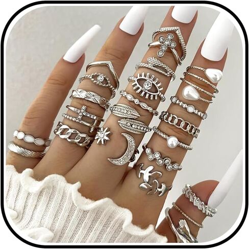 HUASAI Gold Stackable Rings for Women Pearl Leaf Ring Set Cubic Zirconia Heart Butterfly Ring Midi Pinky Thumb Boho Rings Set Birthday Gifts Trendy Stuff in Saudi Arabia