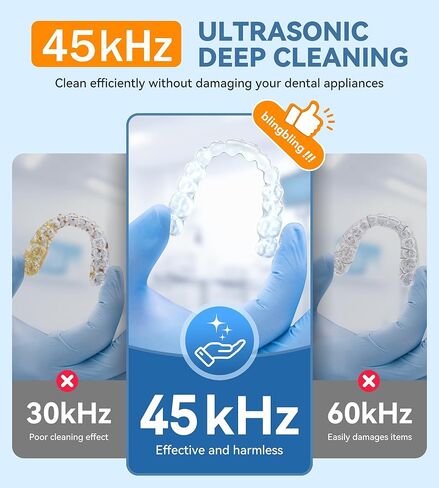 منظف ​​المثبت بالموجات فوق الصوتية، حامل تنظيف الأسنان لأطقم الأسنان، واقي الفم، المصفف، الواقي الليلي، الأقواس، رؤوس فرشاة الأسنان، المجوهرات، آلة تنظيف المثبات 45 كيلو هرتز مع مؤقت رقمي و200 مل in Kuwait