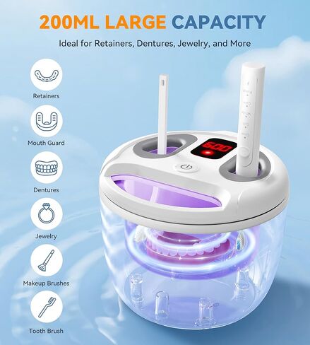 منظف ​​المثبت بالموجات فوق الصوتية، حامل تنظيف الأسنان لأطقم الأسنان، واقي الفم، المصفف، الواقي الليلي، الأقواس، رؤوس فرشاة الأسنان، المجوهرات، آلة تنظيف المثبات 45 كيلو هرتز مع مؤقت رقمي و200 مل in Kuwait