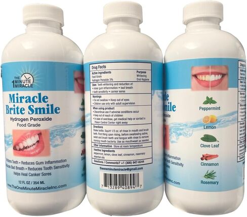 Miracle Brite Smile - 3% Hydrogen Peroxide Medical Food Grade, Peppermint, Lemon, Clove Leaf, Cinnamon and Rosemary in Kuwait