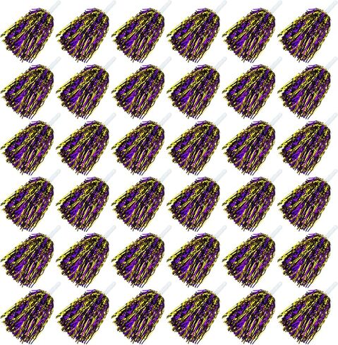 36PCS Purple Gold Cheerleading Pom Poms with Metallic Foil Plastic Baton Handle for Game Sports Squads Dancing Football Basketball Club Spirit Sports Stage Performance Celebration in Saudi Arabia