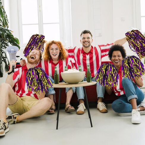 36PCS Purple Gold Cheerleading Pom Poms with Metallic Foil Plastic Baton Handle for Game Sports Squads Dancing Football Basketball Club Spirit Sports Stage Performance Celebration in Saudi Arabia
