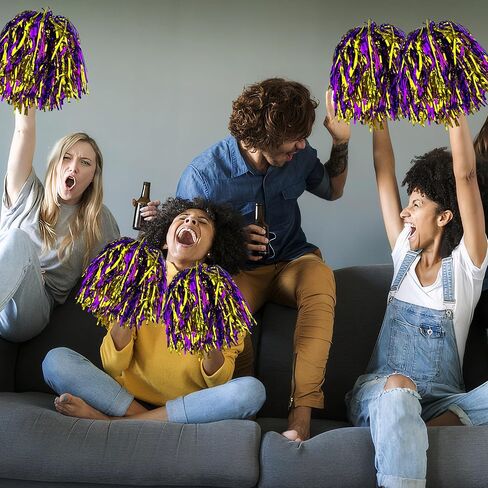 36PCS Purple Gold Cheerleading Pom Poms with Metallic Foil Plastic Baton Handle for Game Sports Squads Dancing Football Basketball Club Spirit Sports Stage Performance Celebration in Saudi Arabia