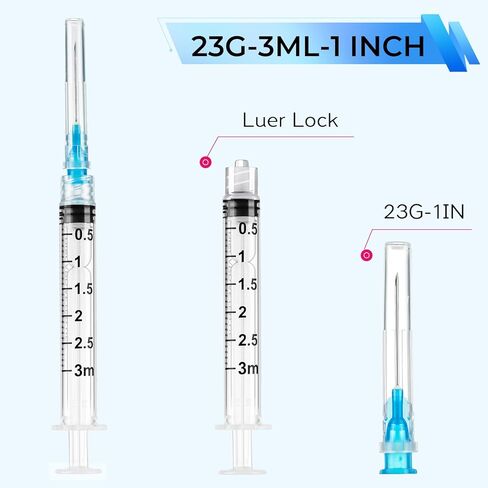 100 Pack Disposable 3ml/cc Lab Syringes with 23Ga 1 Inch Needle Luer Lock, Individually Sealed Packed. 100PACK in Kuwait