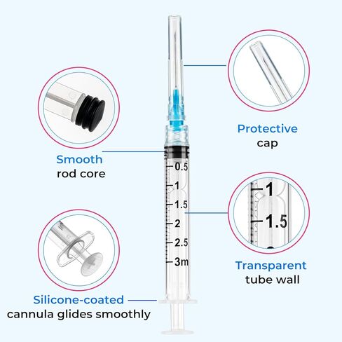 100 Pack Disposable 3ml/cc Lab Syringes with 23Ga 1 Inch Needle Luer Lock, Individually Sealed Packed. 100PACK in Kuwait