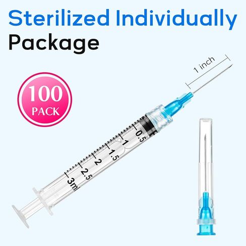 100 Pack Disposable 3ml/cc Lab Syringes with 23Ga 1 Inch Needle Luer Lock, Individually Sealed Packed. 100PACK in Kuwait