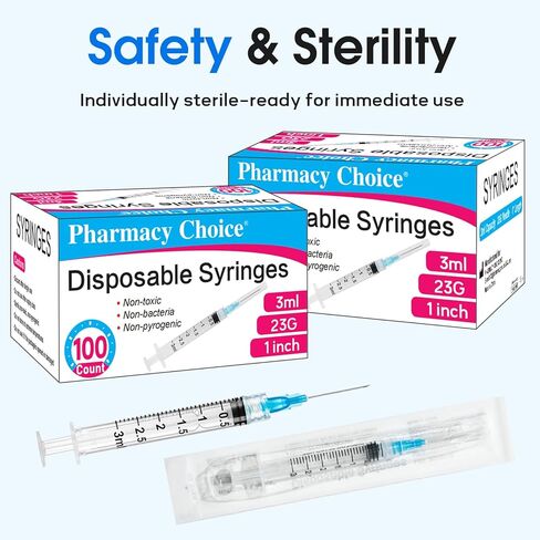 100 Pack Disposable 3ml/cc Lab Syringes with 23Ga 1 Inch Needle Luer Lock, Individually Sealed Packed. 100PACK in Kuwait