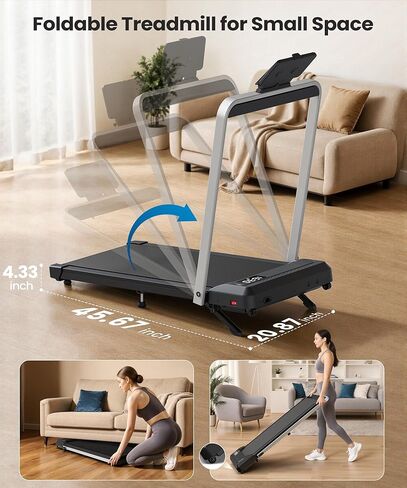 WELLFIT Walking Pad with Handle Bar, 10% Incline Treadmill with 350LBS Weight Capacity, Foldable Treadmill for Home Small Spaces, 3.0 HP 6.2 MPH 36"x16" Running Area, Easy to Move, Upright Placement in Kuwait