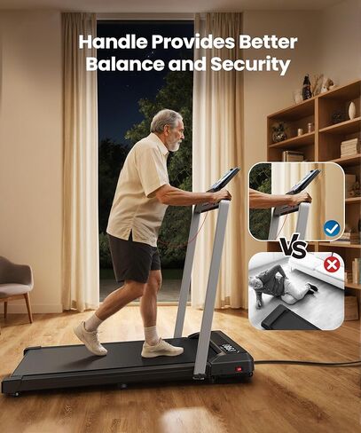 WELLFIT Walking Pad with Handle Bar, 10% Incline Treadmill with 350LBS Weight Capacity, Foldable Treadmill for Home Small Spaces, 3.0 HP 6.2 MPH 36"x16" Running Area, Easy to Move, Upright Placement in Kuwait