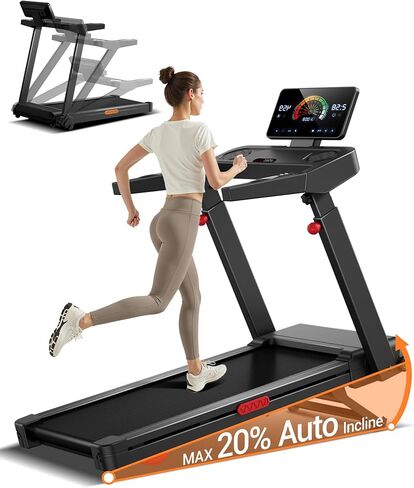 Treadmill with Auto 20% Incline, Treadmills for Home, Running Machine with 400lb Capacity Weight, 3.5HP Quiet Brushless Engine, 42.5" × 16.2" Widen Running Area in Kuwait
