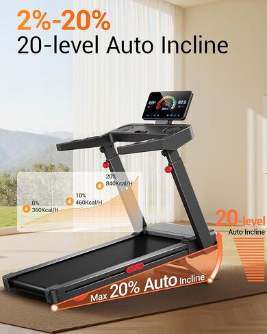 Treadmill with Auto 20% Incline, Treadmills for Home, Running Machine with 400lb Capacity Weight, 3.5HP Quiet Brushless Engine, 42.5" × 16.2" Widen Running Area in Kuwait