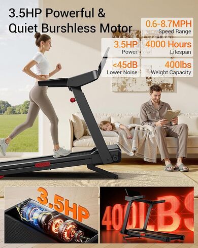 Treadmill with Auto 20% Incline, Treadmills for Home, Running Machine with 400lb Capacity Weight, 3.5HP Quiet Brushless Engine, 42.5" × 16.2" Widen Running Area in Kuwait