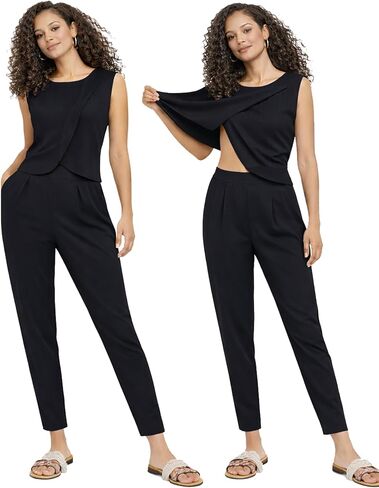 Crossover Jumpsuit – Breastfeeding Clothing for Moms | Comfortable, Stylish Postpartum Wear in Saudi Arabia