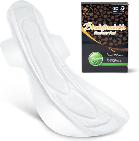 VM89 Biodegradable Sanitary Pads with Wings – Organic Cotton Pads for Women, Day Use, Organic Pad with 100% Cotton Topsheet, Period & Cotton Pad for Women – 280mm in Saudi Arabia