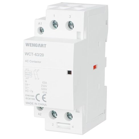 Wengart 63A AC Contactor 2-Pole 2NO، AC 120V لفائف وحدات DIN السكك الحديدية جبل موصل مغناطيسي لمحطة شحن EV، مضخة الحرارة، HVAC وإدارة الطاقة المنزلية عالية الطاقة، أبيض in Kuwait