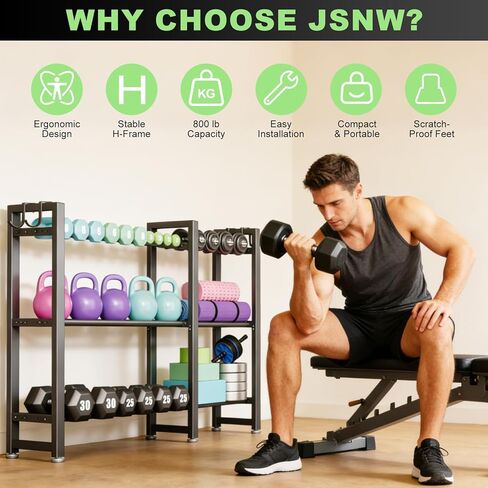 800LBS Capacity Multifunctional Home Gym Storage Rack with Side Hooks, Heavy Duty Adjustable Weight Storage Rack for Dumbbells Kettlebells Yoga Mat, Space Saving Workout Equipment Storage Organizer in Saudi Arabia