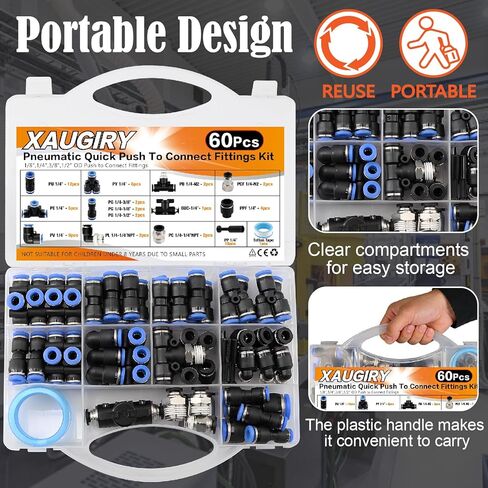 60 قطعة 1/4 "مجموعة متنوعة من تركيبات خرطوم الهواء سريعة التوصيل، ادفع لتوصيل التركيبات، مع تركيبات خط الهواء الموضوع NPT لنظام فرامل الهواء in Kuwait