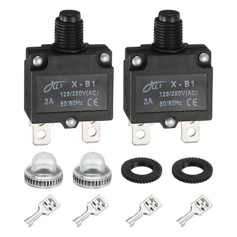 MECCANIXITY 2PCS 16A Thermal Circuit Breakers, 125/250V AC,32V DC Manual Reset Push Button Overload Protector Circuit Breaker with Waterproof Button Caps Quick Connector Terminals, X-B1 in Saudi Arabia