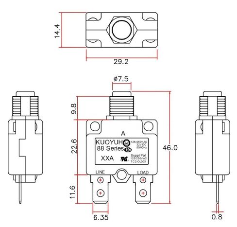 حقيقي KUOYUH 88 سلسلة 125/250VAC 32VDC 50/60 هرتز الحراري الزائد قاطع الدائرة (15A 1 قطعة) in Kuwait