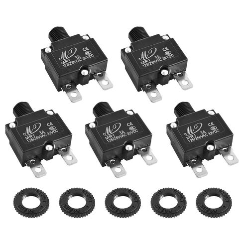 2 Pcs 5 Amps Thermal Circuit Breakers，125-250V AC 32V DC Manual Reset Thermal Circuit Breaker for Automotive, Industrial, Marine and More in Saudi Arabia