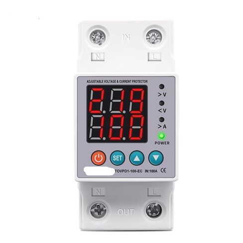 Din Rail 230V 100A Adjustable Over Under Voltage Protective Device Protector Relay Monitor Current Protection 1Pcs in Saudi Arabia