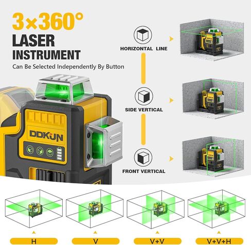 مستوى ليزر مع حامل ثلاثي لبطارية ديوالت، مستوى ليزر ذاتي 3x360 درجة، أداة تسوية ليزر ثلاثية الأبعاد للبناء، تعليق الصورة مع دعامة مغناطيسية قوية وحقيبة حمل صلبة (الأداة فقط) in Kuwait