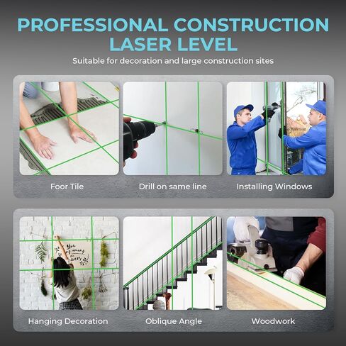 16 Line Laser Level 360 Self Leveling, 4x360°Professional 4D Green Cross Line Laser Level with 2 Batteries, Adjustable Brightness & Remote Control, for Tiling Floor Construction and Picture Hanging in Kuwait
