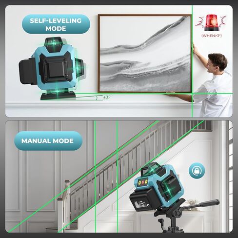 16 Line Laser Level 360 Self Leveling, 4x360°Professional 4D Green Cross Line Laser Level with 2 Batteries, Adjustable Brightness & Remote Control, for Tiling Floor Construction and Picture Hanging in Kuwait